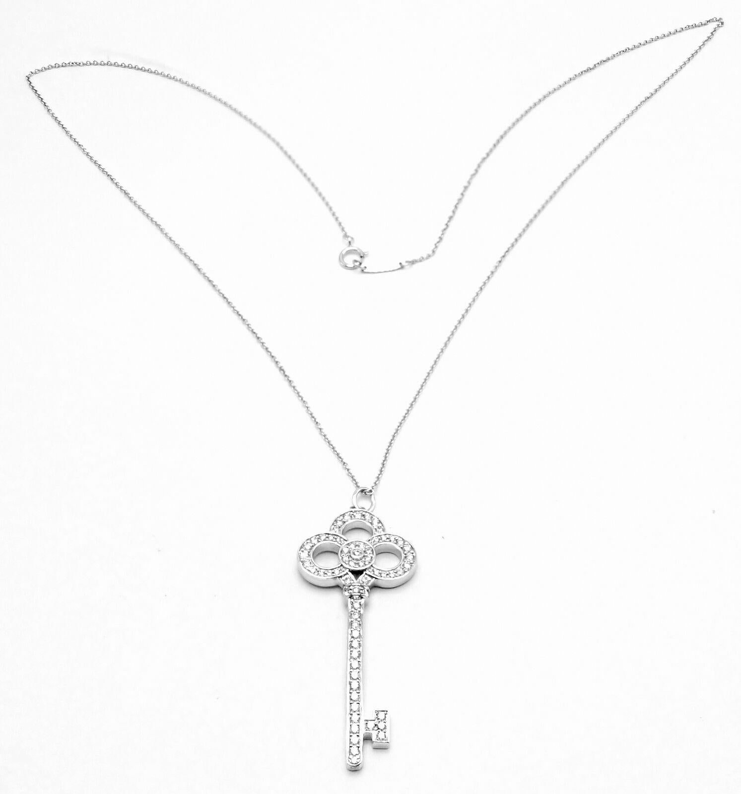 Tiffany & Co Crown Diamond Large Key Platinum Pendant Necklace 2