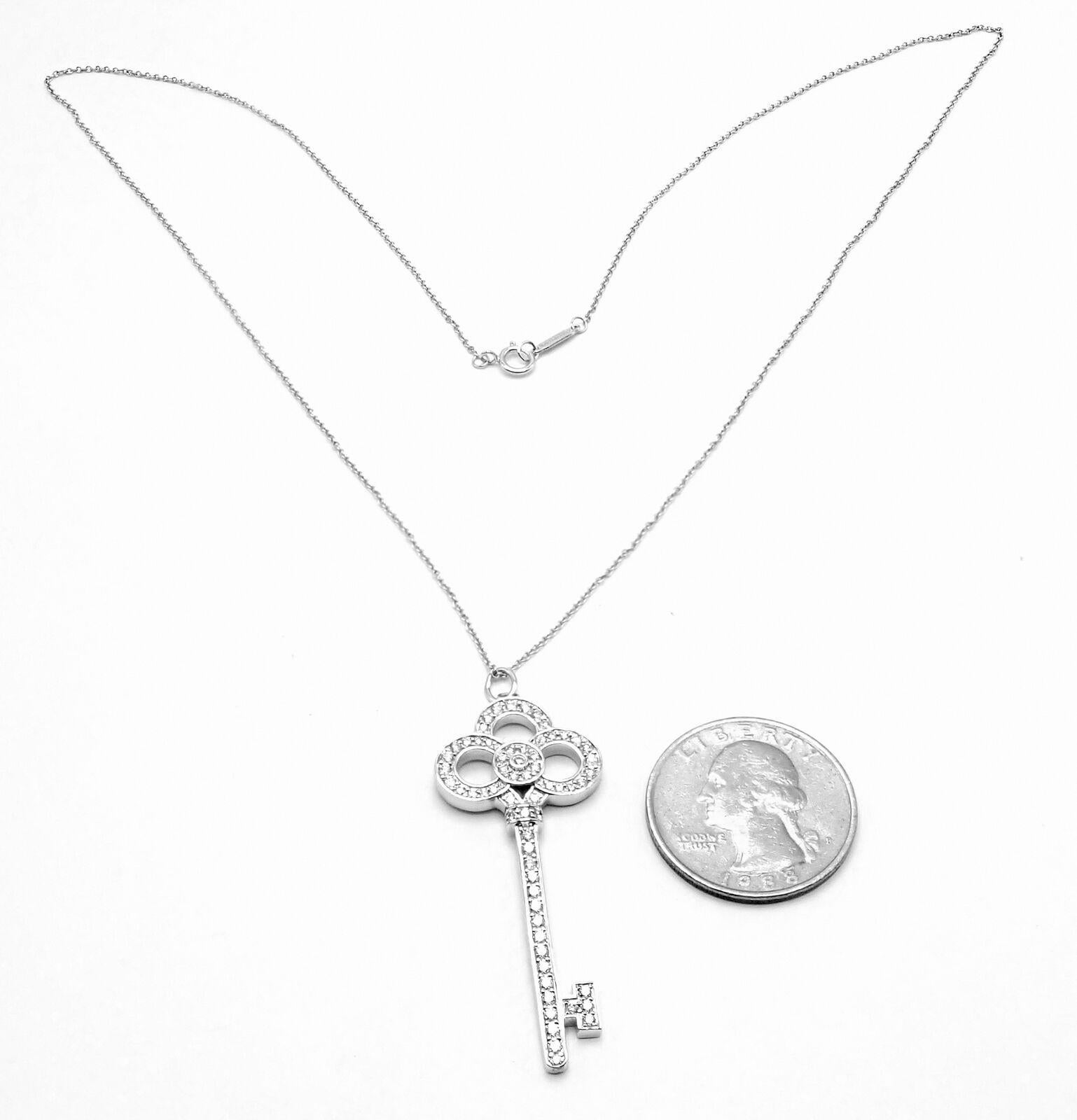 Tiffany & Co Crown Diamond Large Key Platinum Pendant Necklace 3