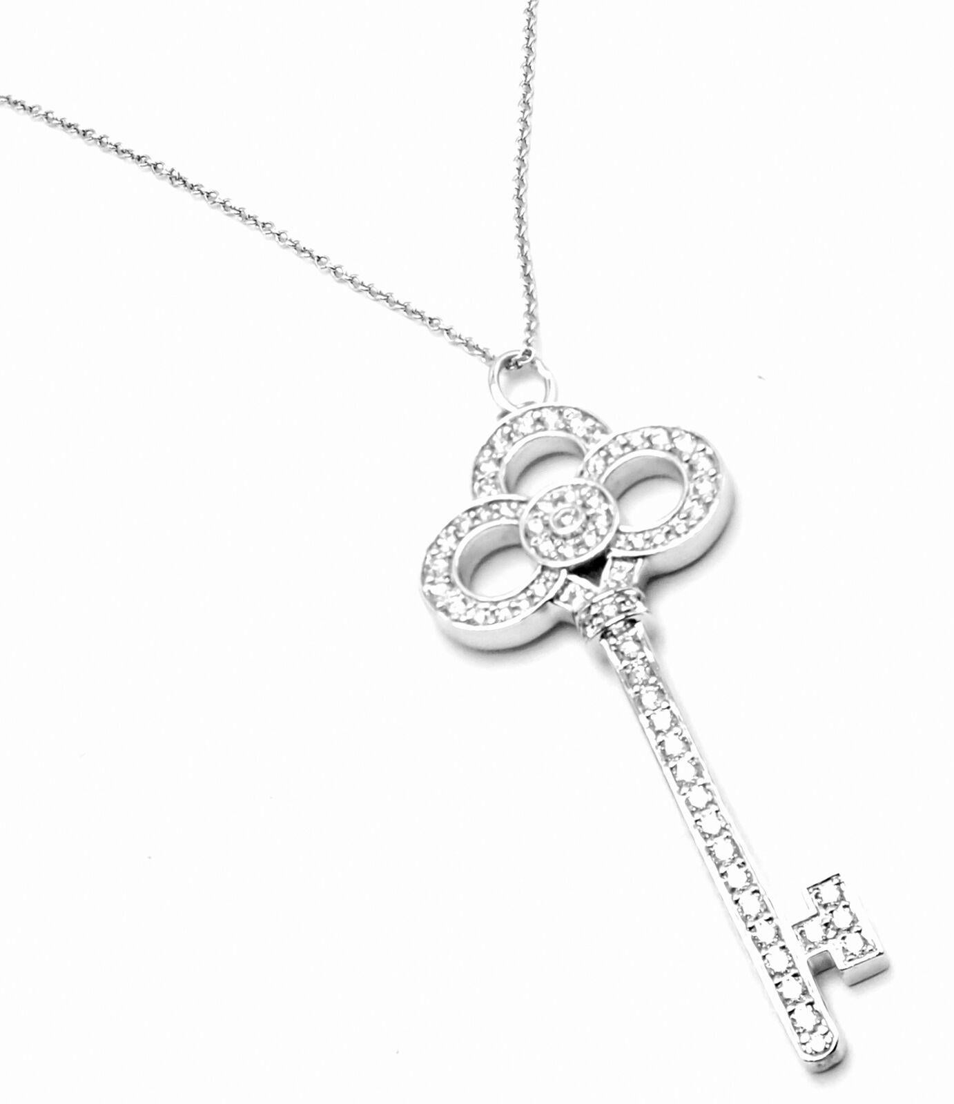 Tiffany & Co Crown Diamond Large Key Platinum Pendant Necklace 1