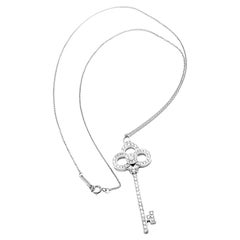 Tiffany & Co Crown Diamond Large Key Platinum Pendant Necklace
