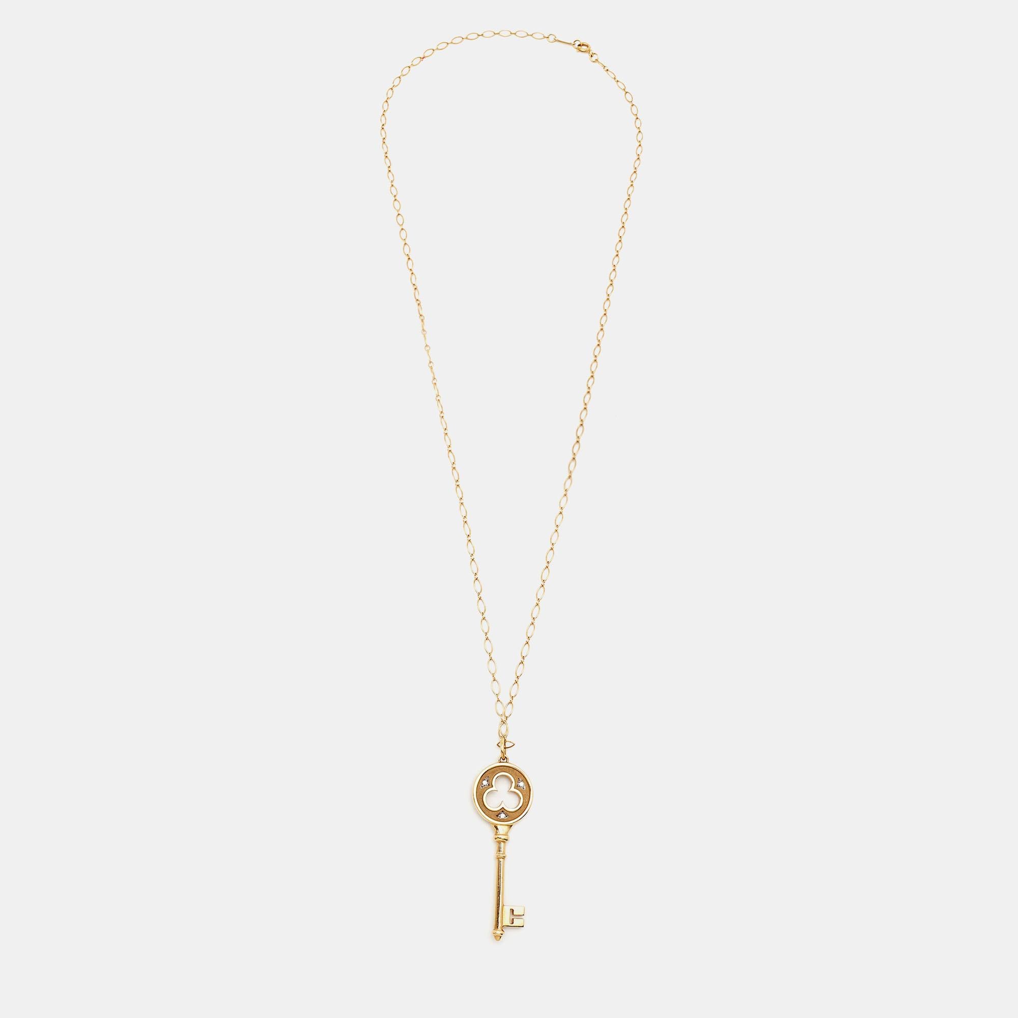 Women's Tiffany & Co. Crown Key Diamond 18k Two Tone Gold Pendant Necklace For Sale