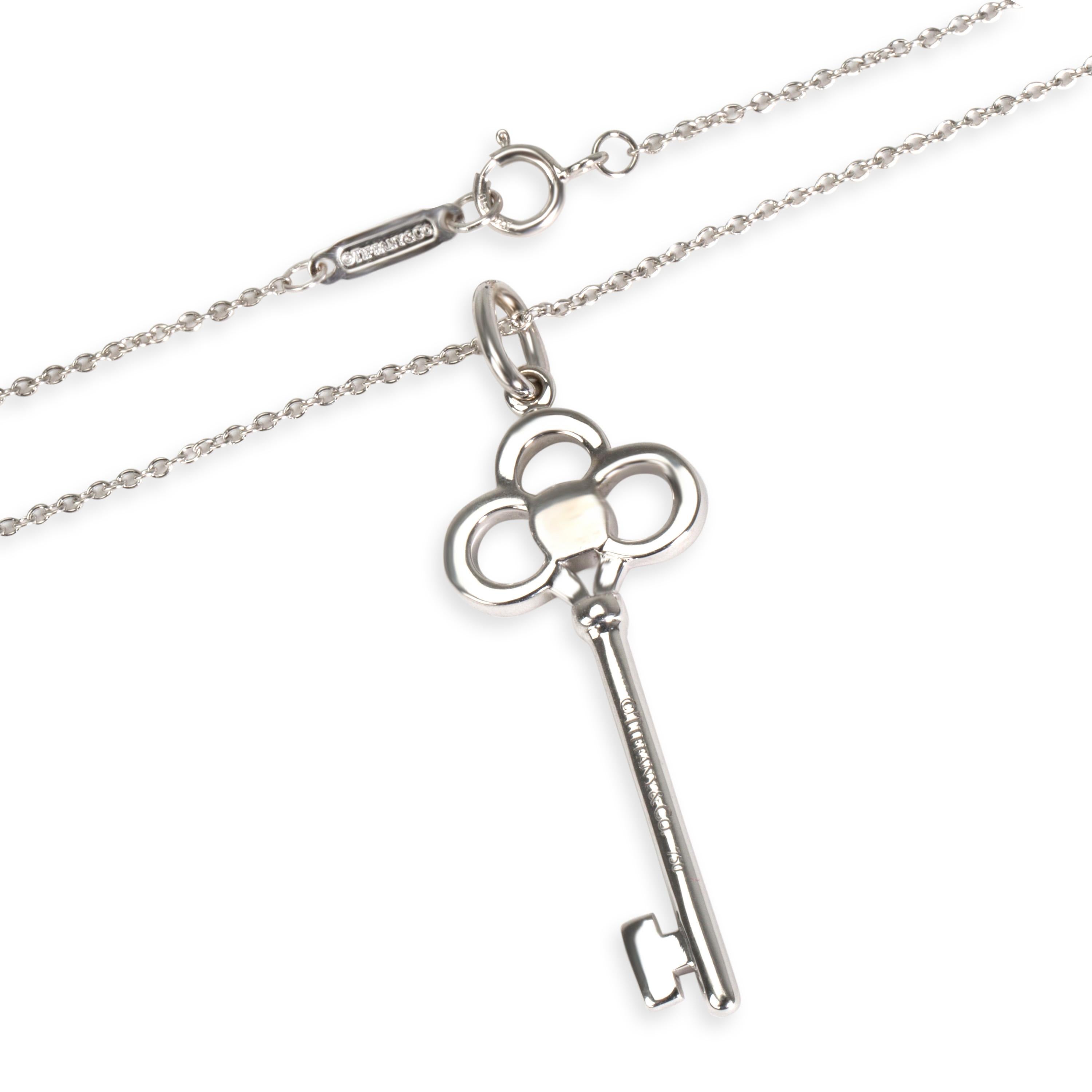 Tiffany & Co. Crown Key Diamond Pendant in 18 Karat White Gold 0.22 Carat In Excellent Condition In New York, NY