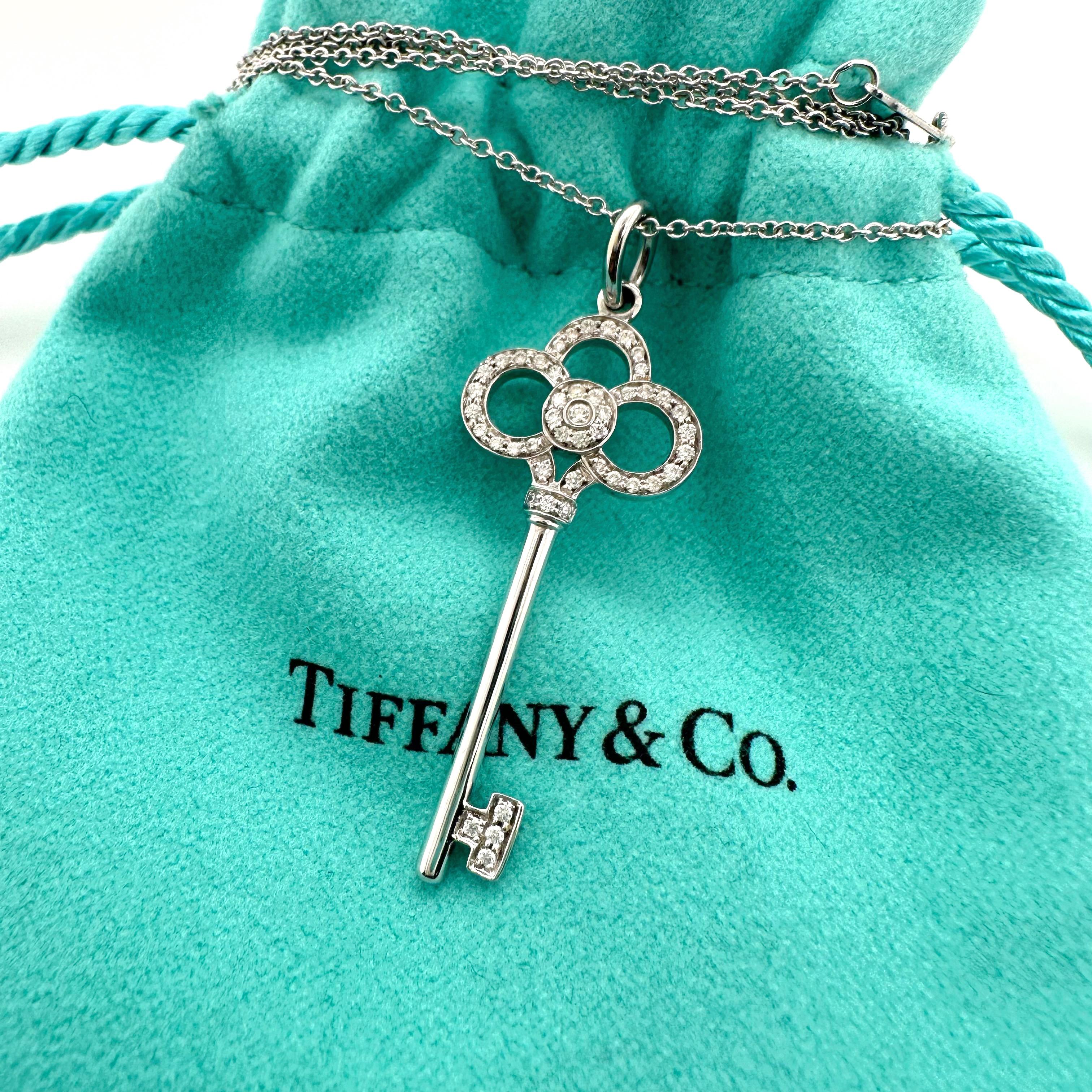 Tiffany & Co. Crown Key Diamond Pendant Necklace 18kt White Gold For Sale 2