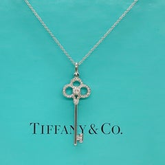 Tiffany & Co. Crown Key Diamond Pendant Necklace 18kt White Gold