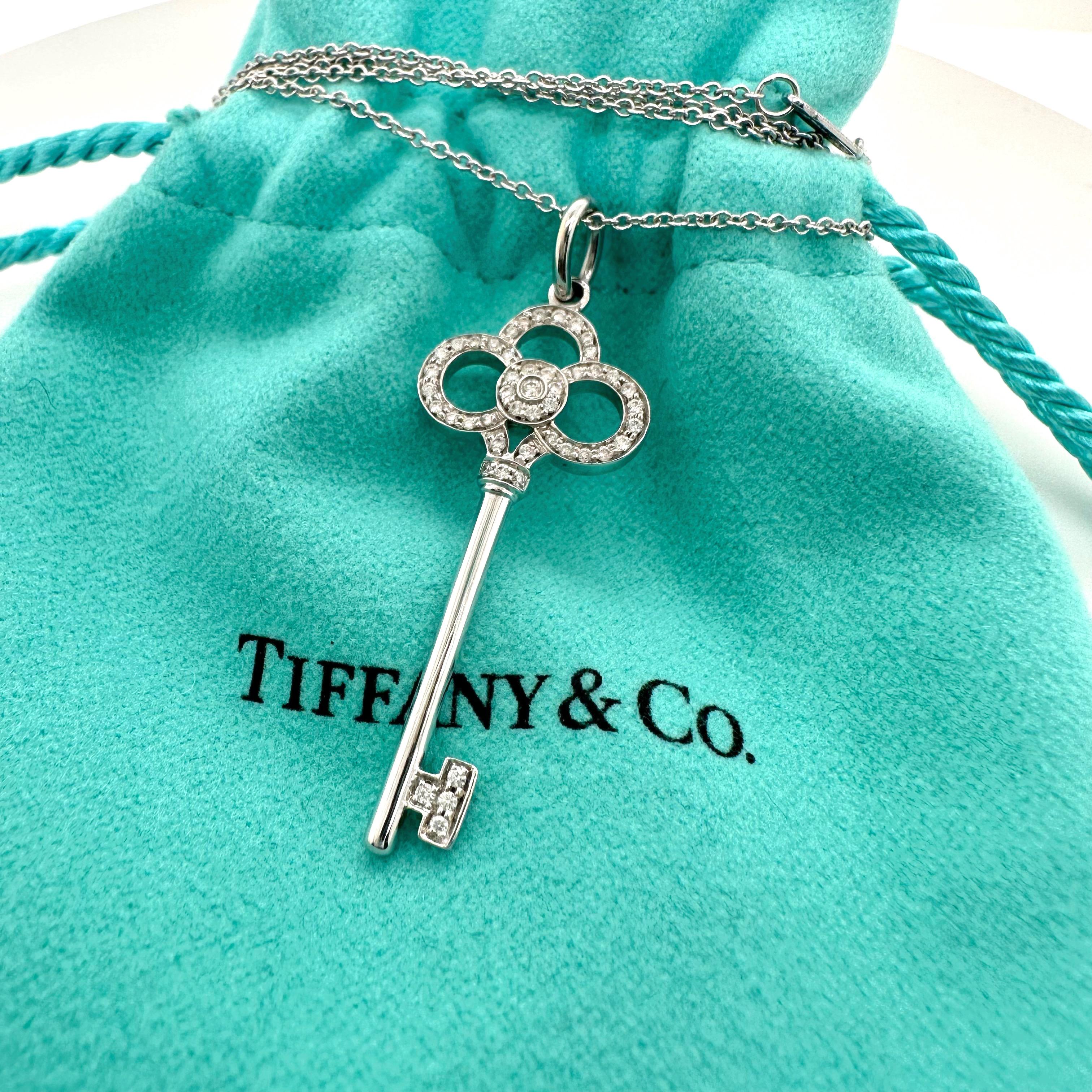 Tiffany & Co. Crown Key Diamond Pendant Necklace 18kt White Gold For Sale 1