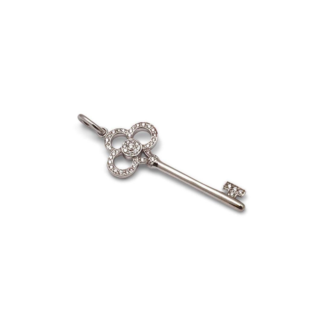 Round Cut Tiffany & Co. 'Crown Key' White Gold Diamond Pendant