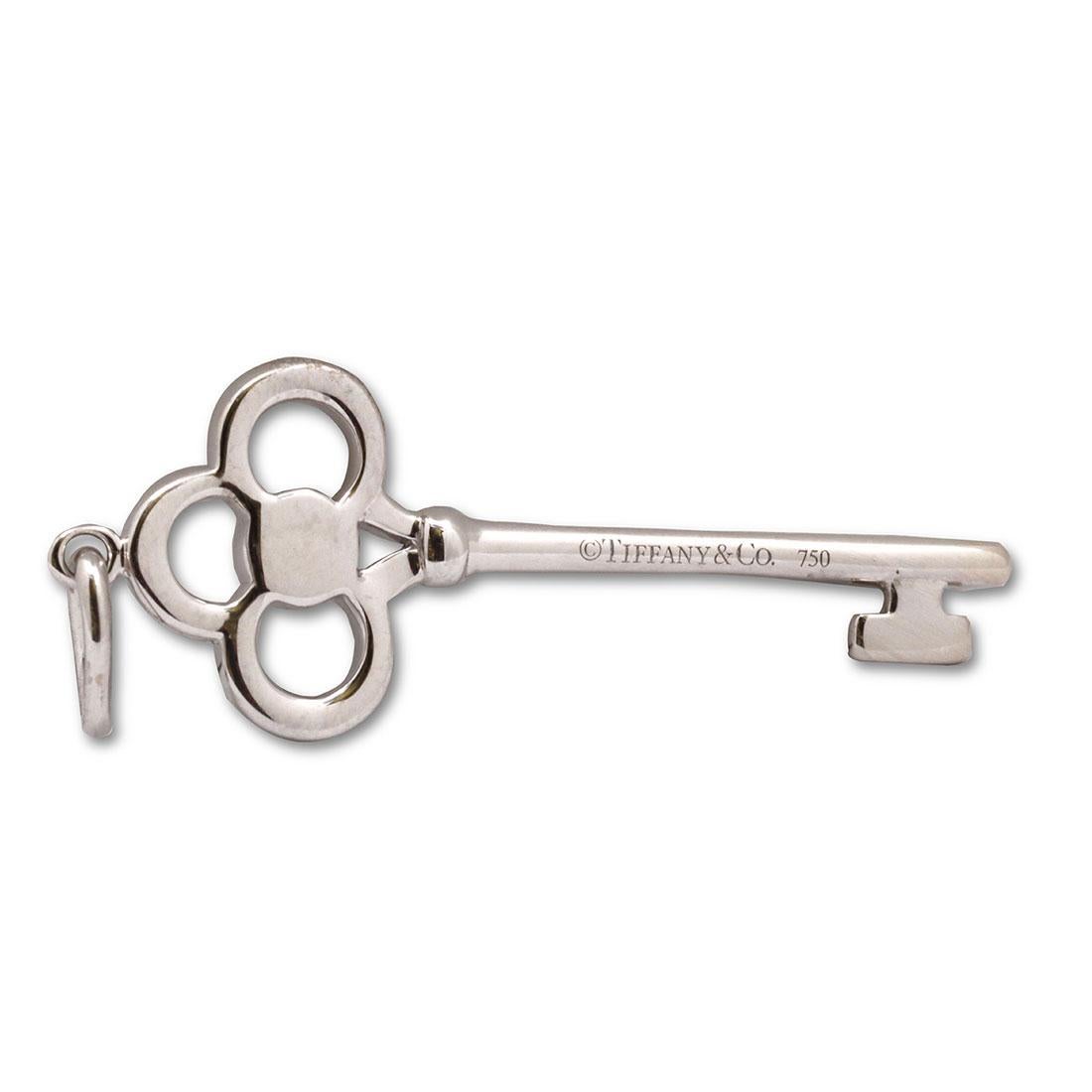 Tiffany & Co. 'Crown Key' White Gold Diamond Pendant In Excellent Condition In New York, NY