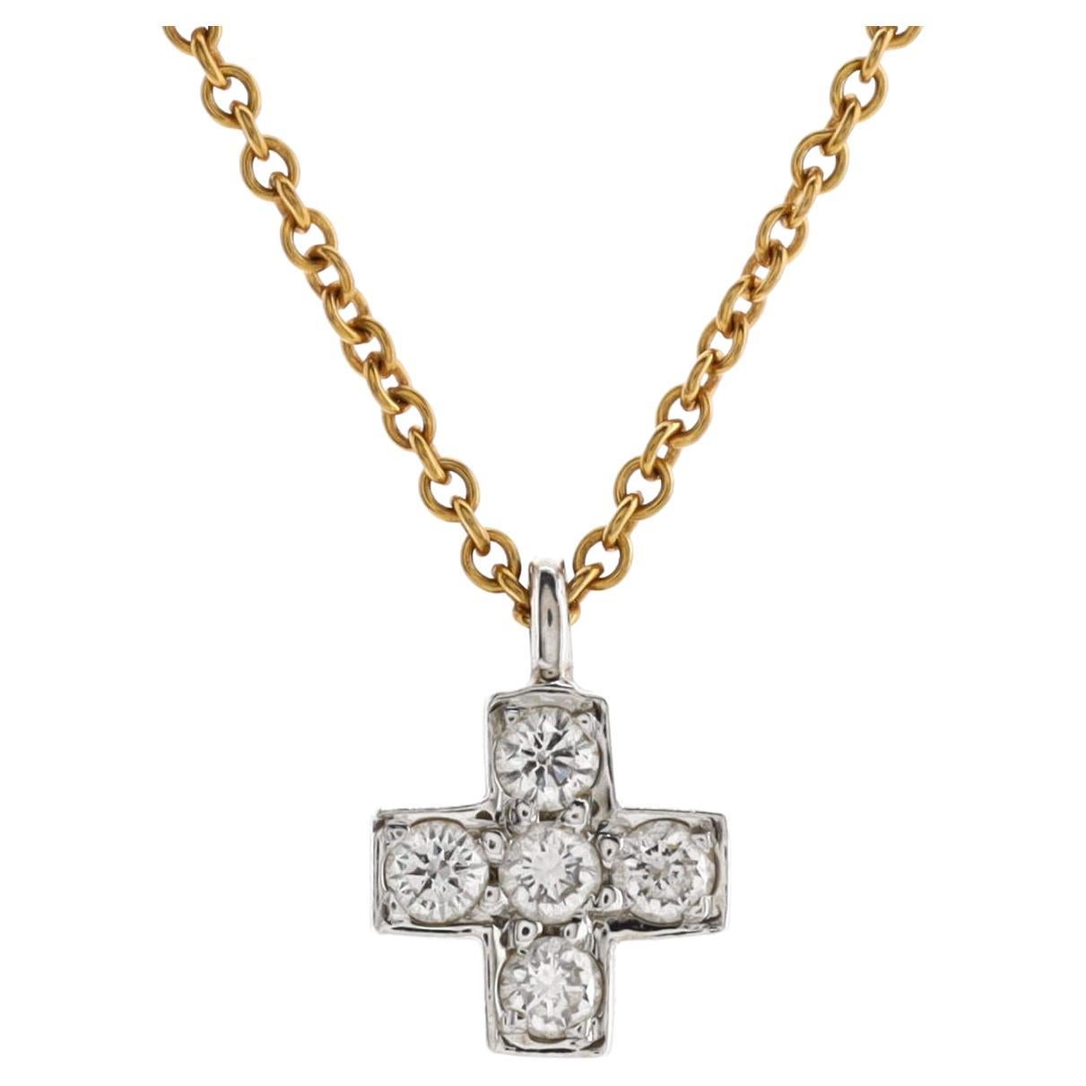 Tiffany & Co. Cruciform Cross Pendant Necklace 18K Yellow Gold and Platin For Sale