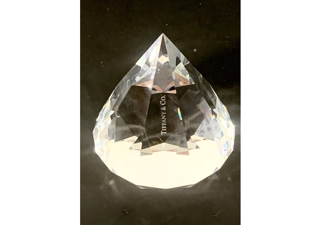 Tiffany & Co Crystal Art Glass Modern Faceted Diamond Paperweight Sculpture For Sale 6