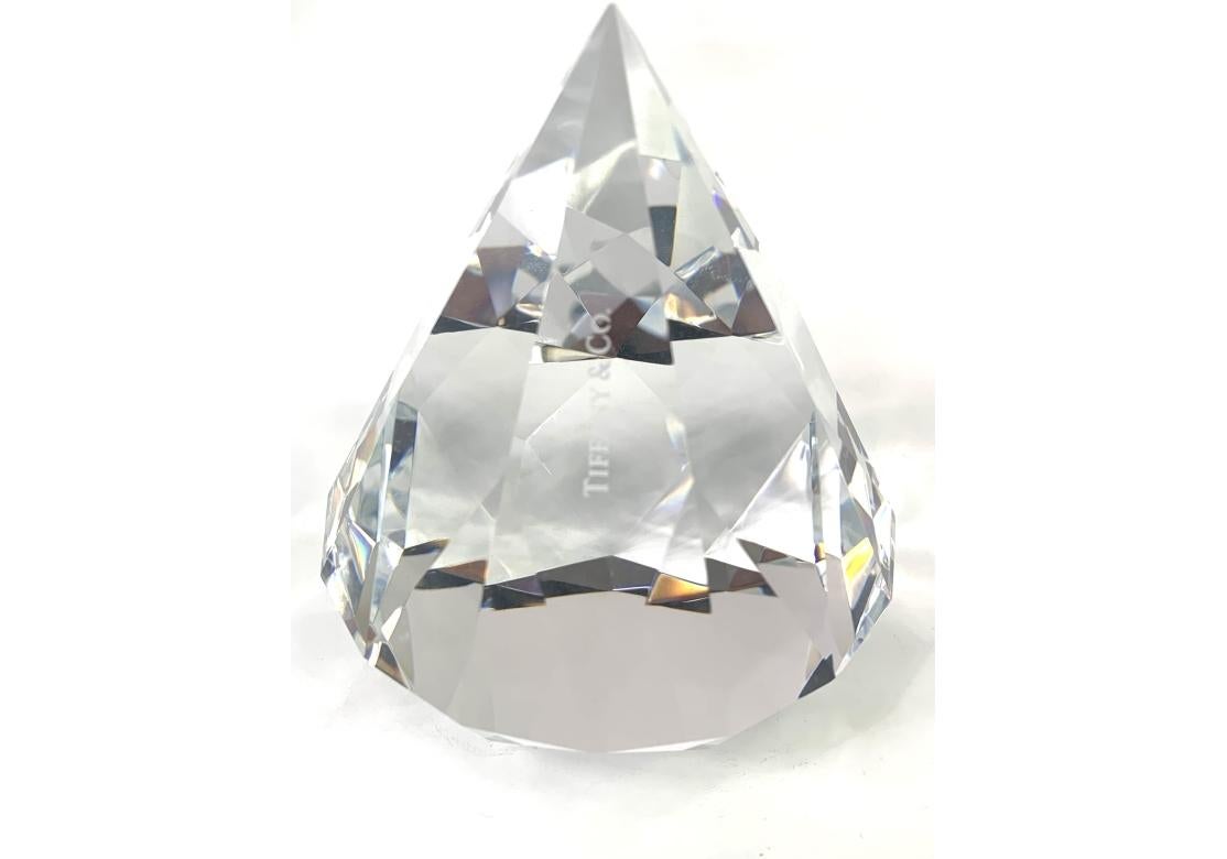 Tiffany & Co. crystal art glass faceted diamond form paperweight sculpture with original box. The paperweight marked Tiffany & Co.

Dimensions: 3 3/4