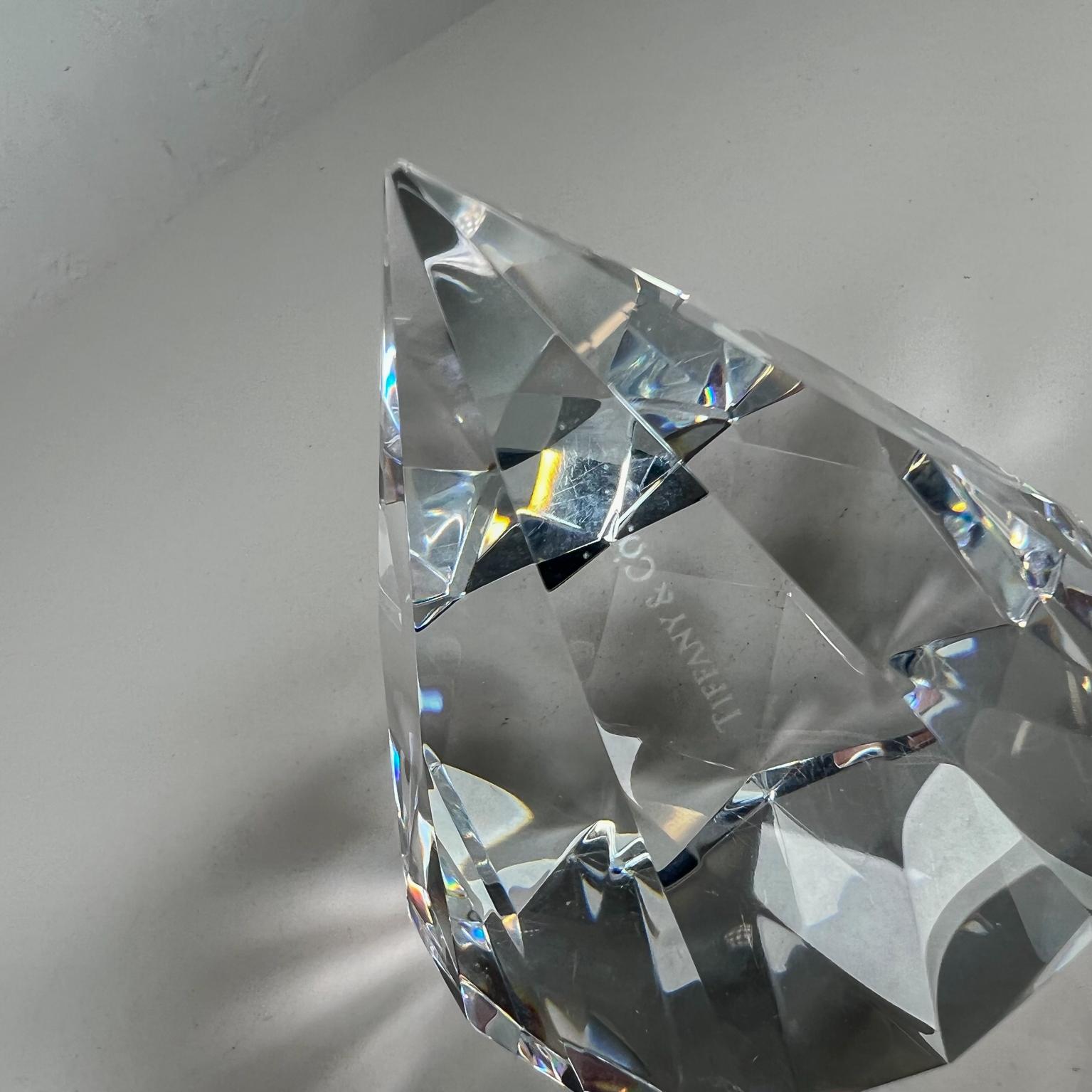 Late 20th Century Tiffany & Co Crystal Art Glass Modern Faceted Diamond Paperweight Sculpture