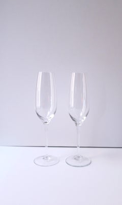 Tiffany & Co Crystal Champagne Flutes Glasses, Pair