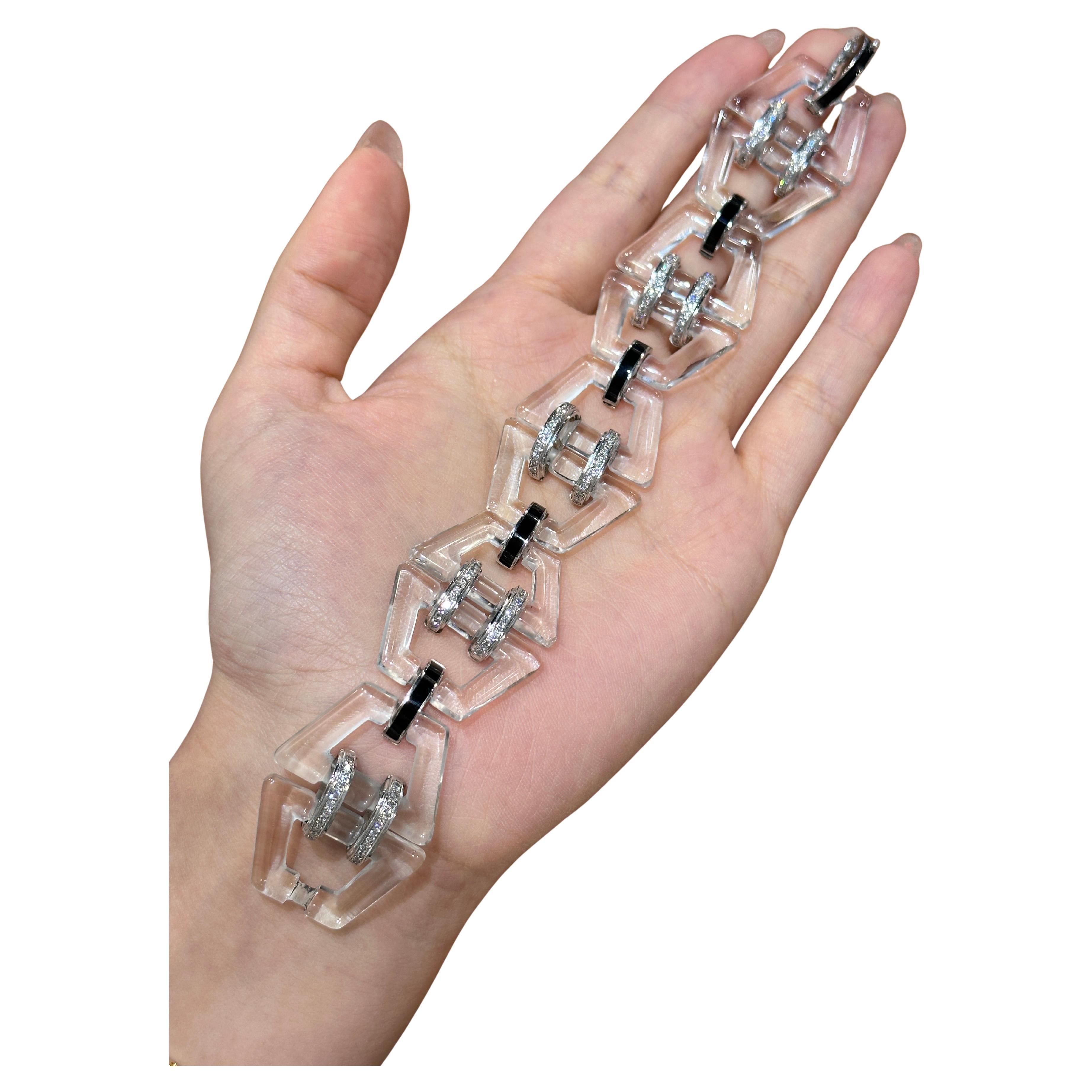 Tiffany 
Co. Crystal, Diamond and Onyx Platinum Bracelet, Art Deco, 1920s