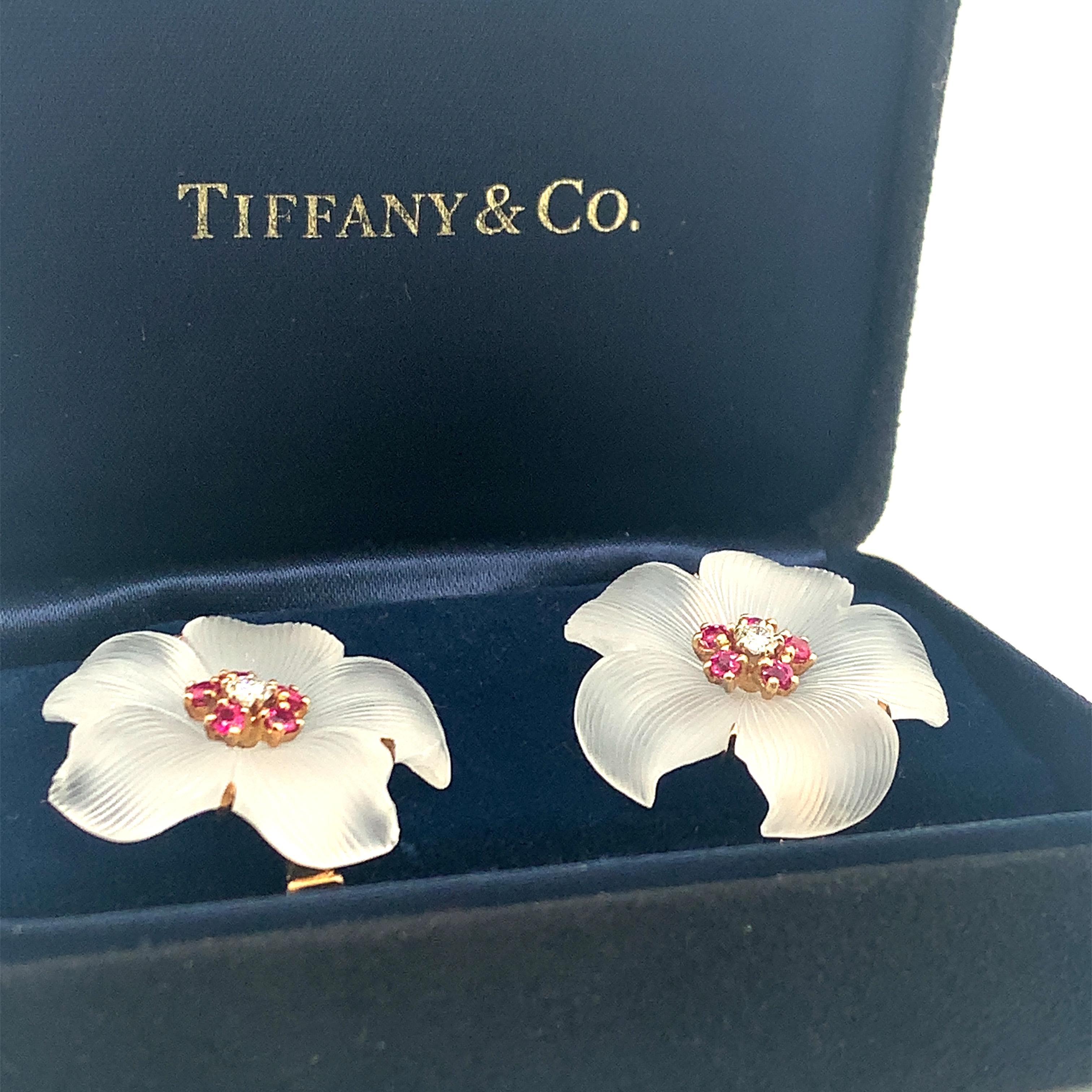 Women's Tiffany & Co. Crystal Ruby Diamond Gold Ear Clips For Sale