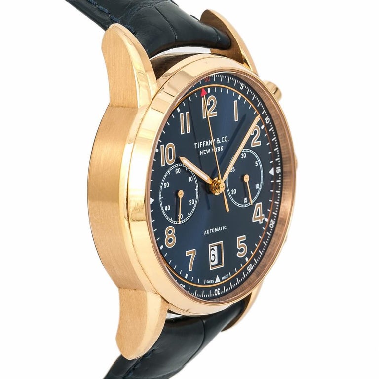 Tiffany and Co. CT60 Chronograph 18K Rose Gold Blue Dial Men’s Automatic Watch For Sale at 1stDibs Tiffany and Co. CT60 Chronograph 18K Rose Gold Blue Dial Men’s Automatic Watch For Sale at 1stDibs