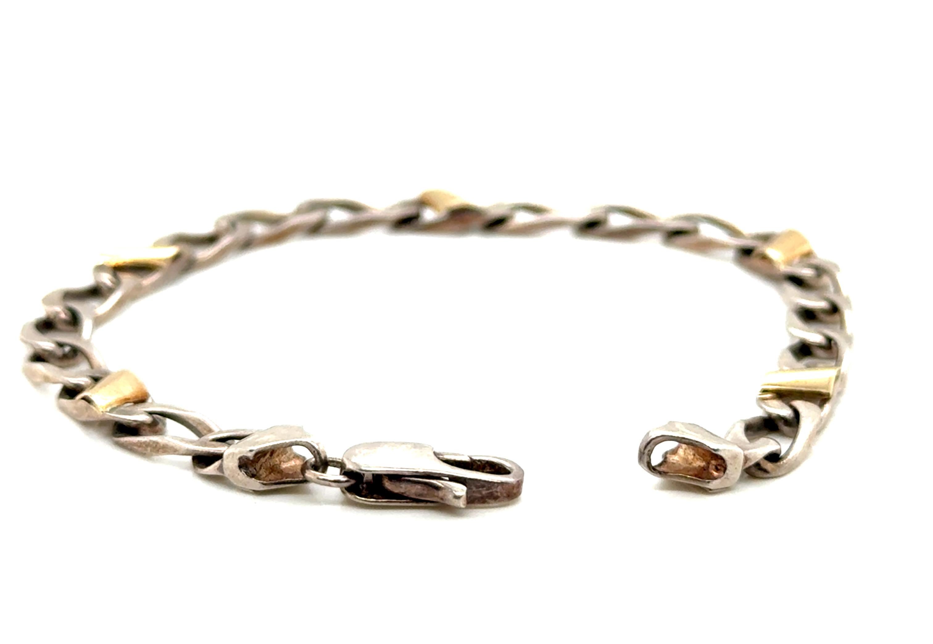 Tiffany & Co. Cuban Link Figaro Bracelet Sterling Silver 18K Yellow Gold In Excellent Condition In Dearborn, MI