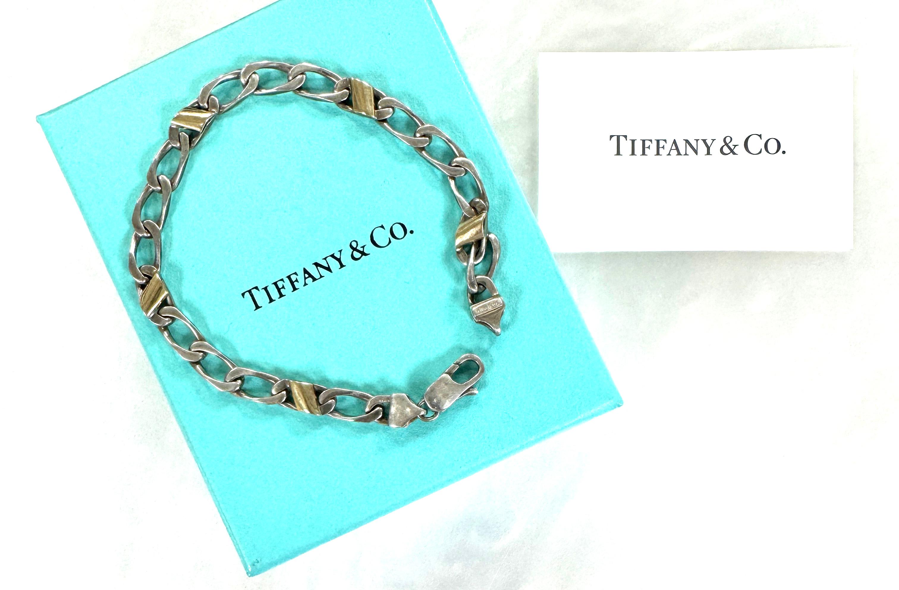 Tiffany & Co. Cuban Link Figaro Bracelet Sterling Silver 18K Yellow Gold 2