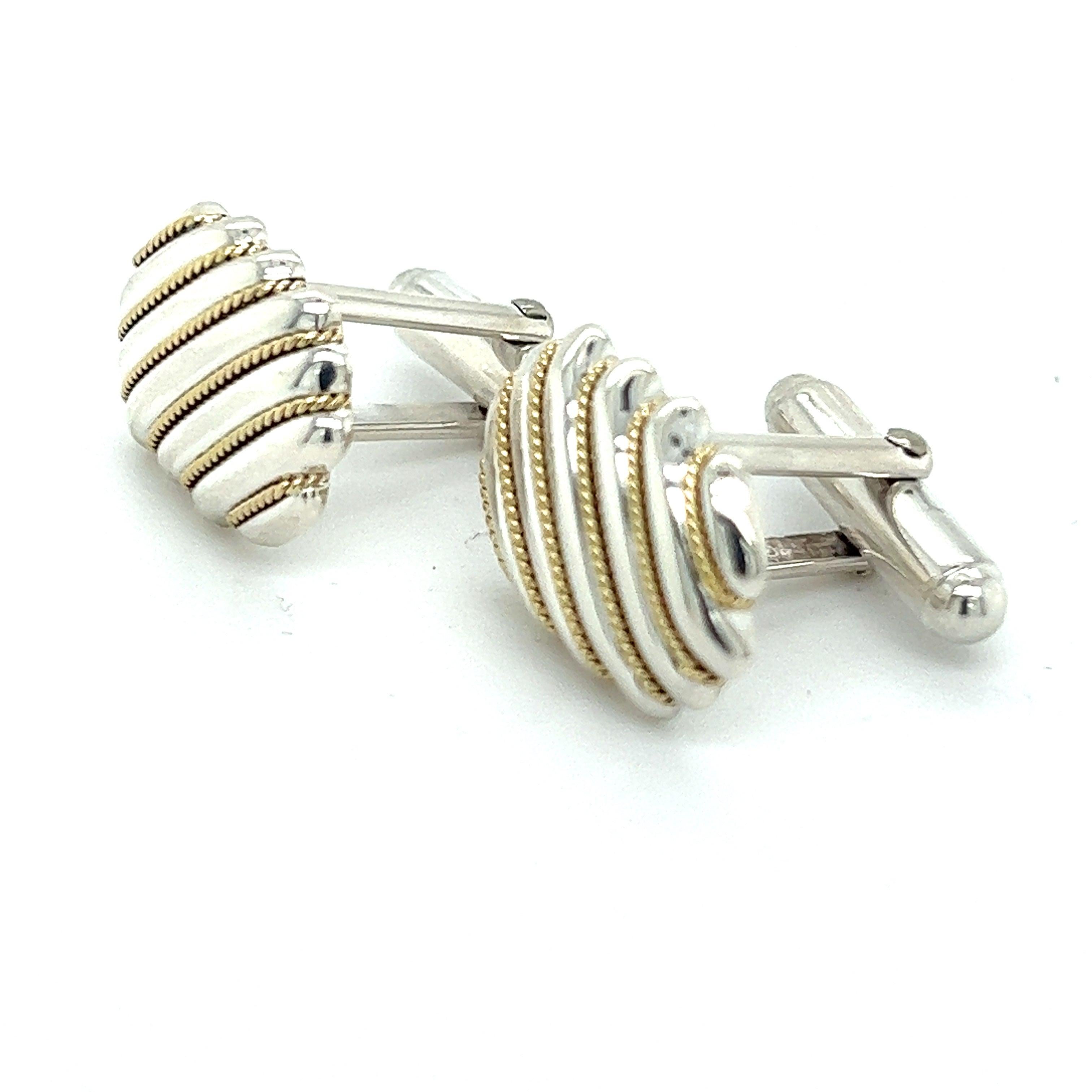 Men's Tiffany & Co Cufflinks 18k Gold + Sterling Silver Estate For Sale