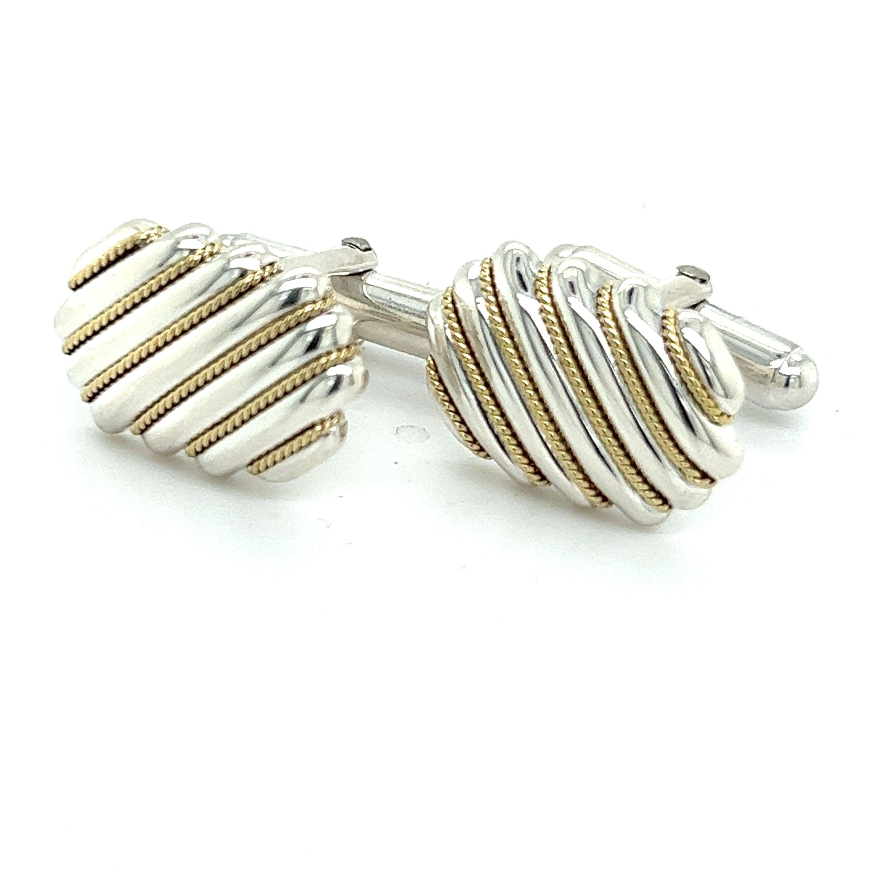 Tiffany & Co Cufflinks 18k Gold + Sterling Silver Estate For Sale 1