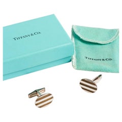 Tiffany & Co Cufflinks, Oval Design, Sterling Silver, Box/Instructions, 1995.