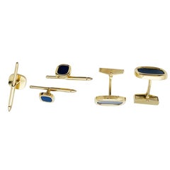 Tiffany & Co. Square Oval Shirt Cuffs 18k Yellow Gold Lapis Lazuli Blue, 1970s