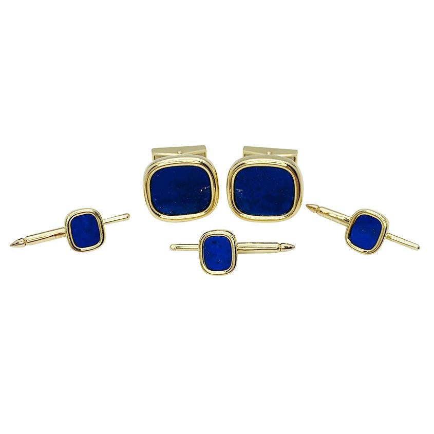 Modern Tiffany & Co. Square Oval Shirt Cuffs 18k Yellow Gold Lapis Lazuli Blue, 1970s For Sale