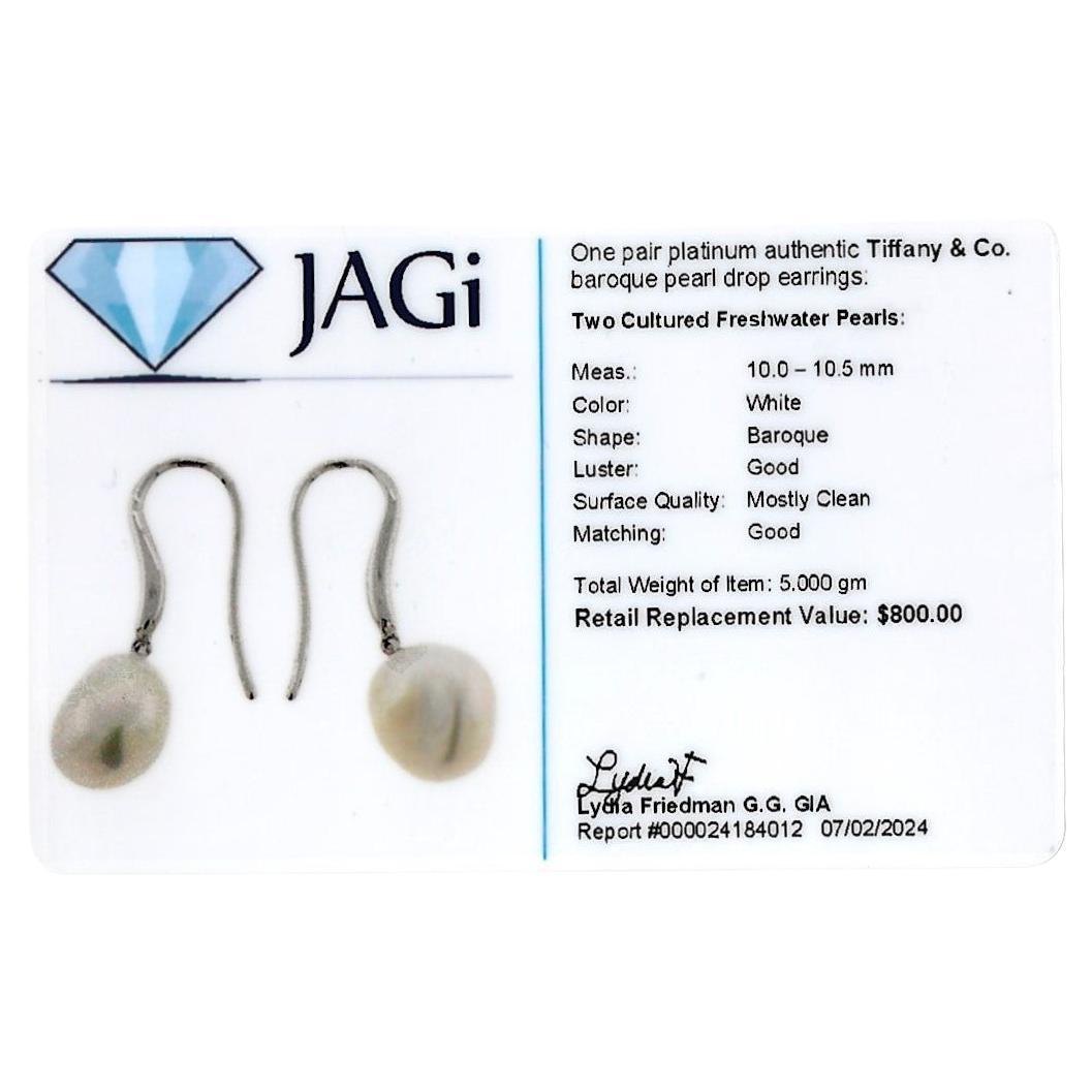 Tiffany & Co. Cultured Freshwater Baroque Pearl Drop Earrings Set in Platinum 2