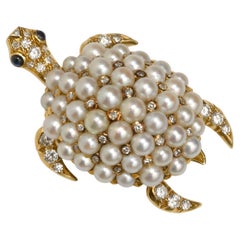 Tiffany & Co. Cultured Pearl, 0.25ct Diamond Turtle Brooch #599 1" x 1.5" 13.6g