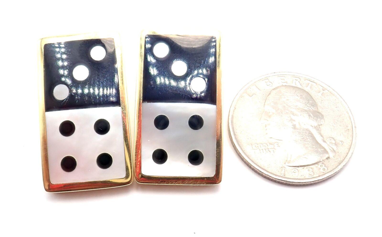 Tiffany & Co Cummings Inlaid Black Jade Mother Of Pearl Gold Domino Earrings For Sale 5