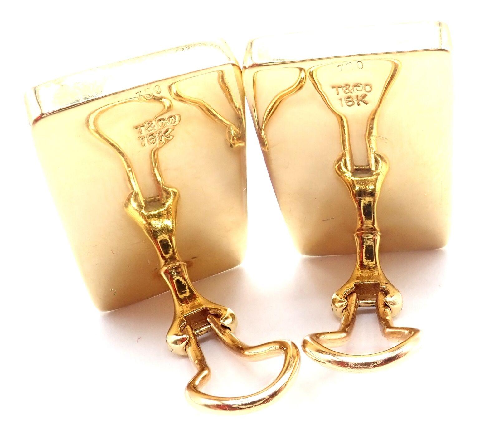 Tiffany & Co Cummings Inlaid Black Jade Mother Of Pearl Gold Domino Earrings In Excellent Condition For Sale In Holland, PA