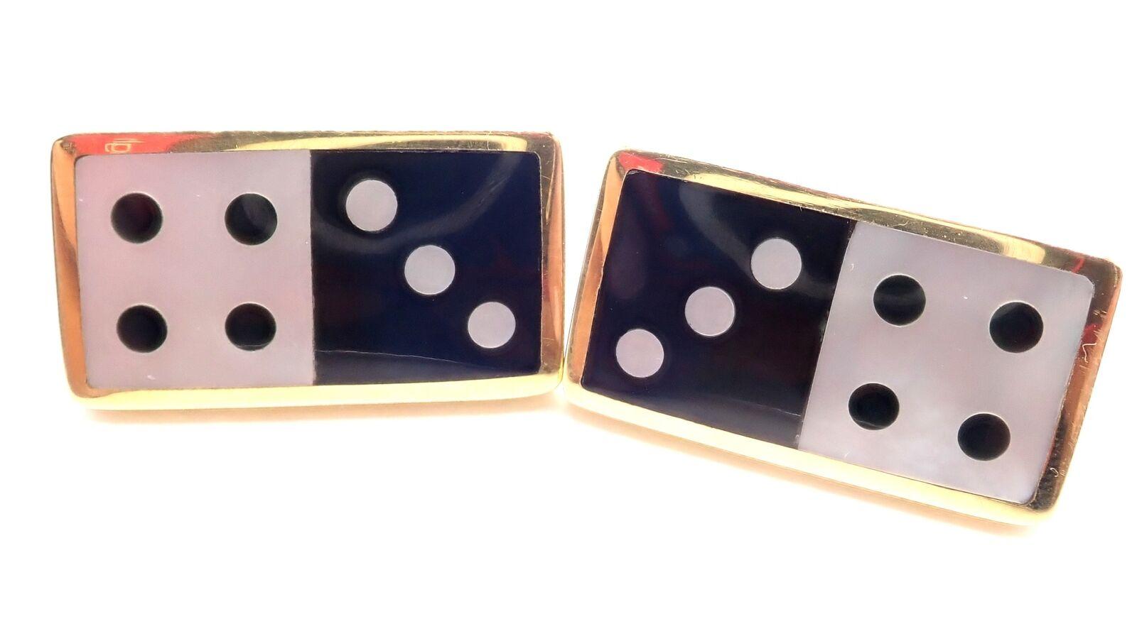 Tiffany & Co Cummings Inlaid Black Jade Mother Of Pearl Gold Domino Earrings For Sale 1