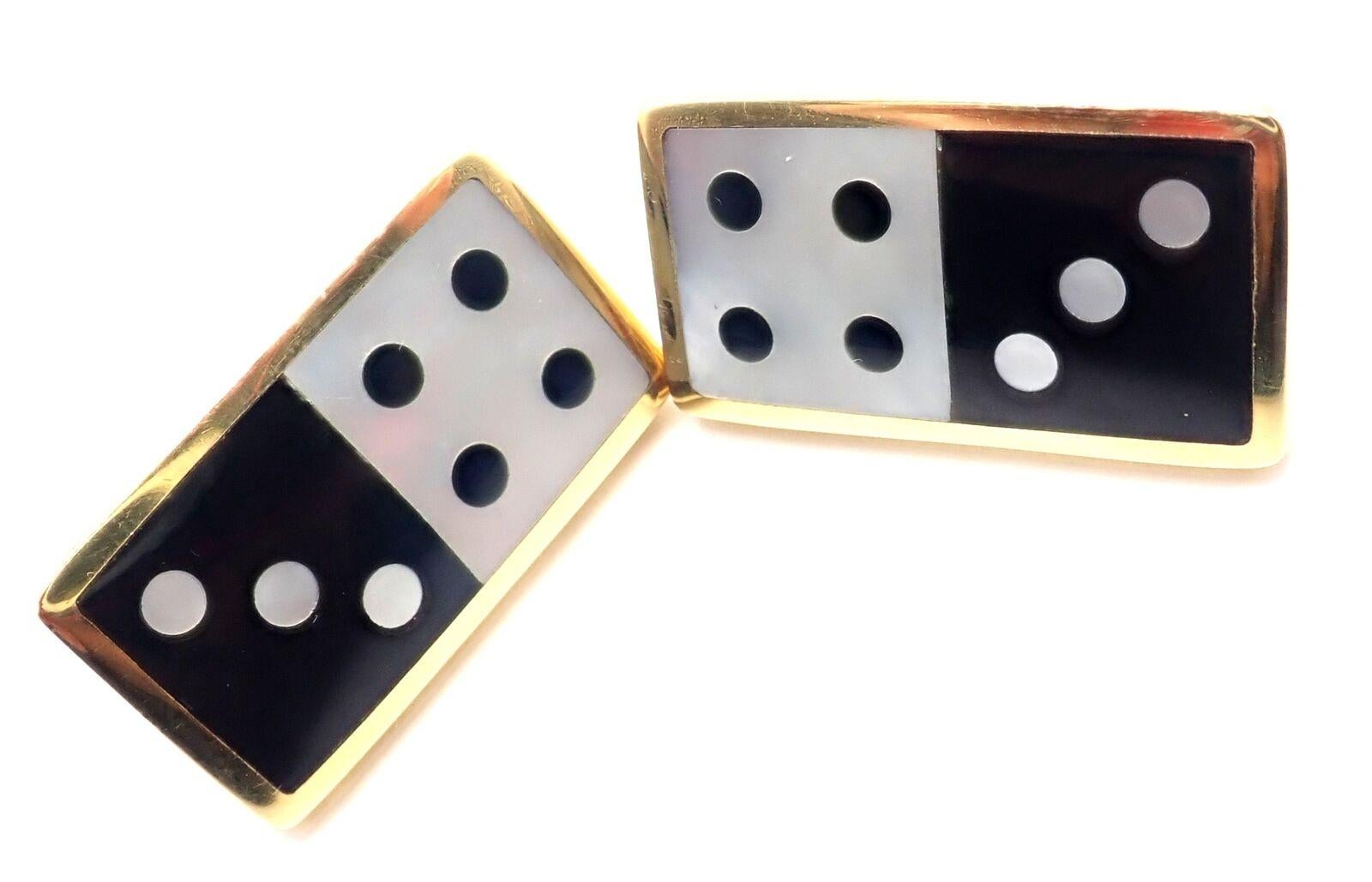 Tiffany & Co Cummings Inlaid Black Jade Mother Of Pearl Gold Domino Earrings For Sale 4