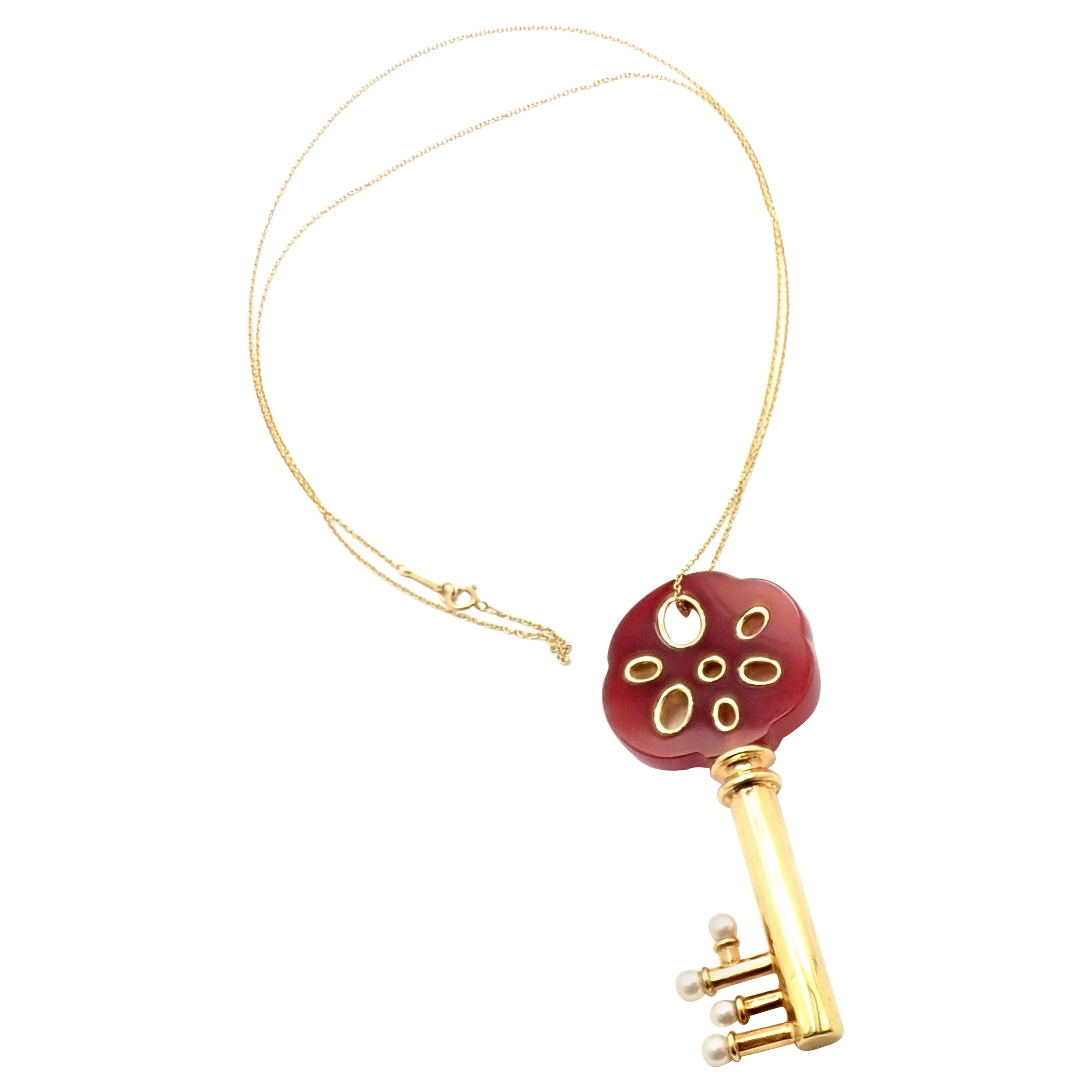 Tiffany & Co. Cummings Jaspis Perle Großer Schlüssel Gelbgold Anhänger Halskette