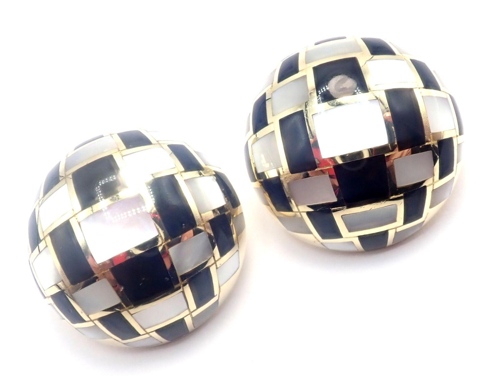 Tiffany &Co Cummings Mother of Pearl Black Jade Checkerboard Gold Large Earrings For Sale 5