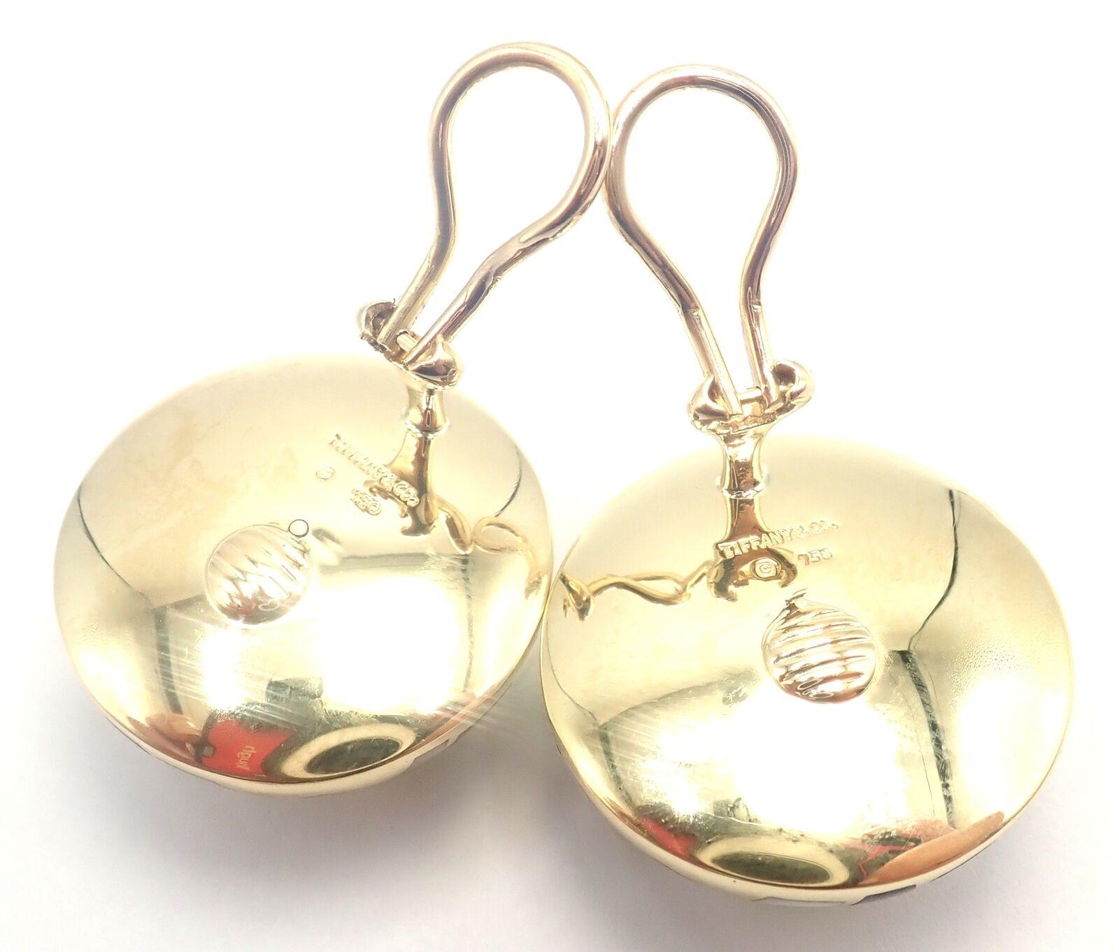 Uncut Tiffany &Co Cummings Mother of Pearl Black Jade Checkerboard Gold Large Earrings For Sale