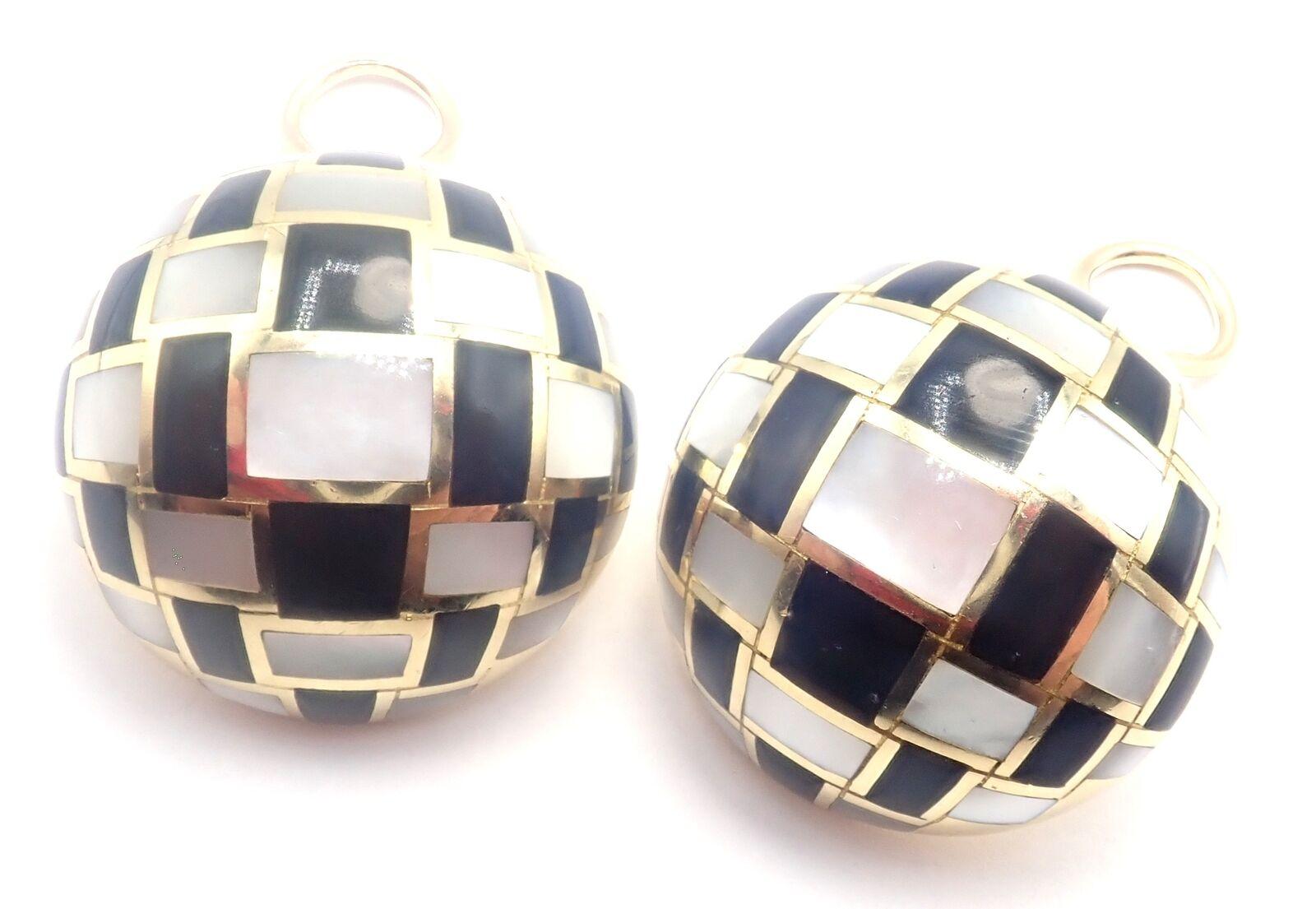 Tiffany &Co Cummings Mother of Pearl Black Jade Checkerboard Gold Large Earrings For Sale 2