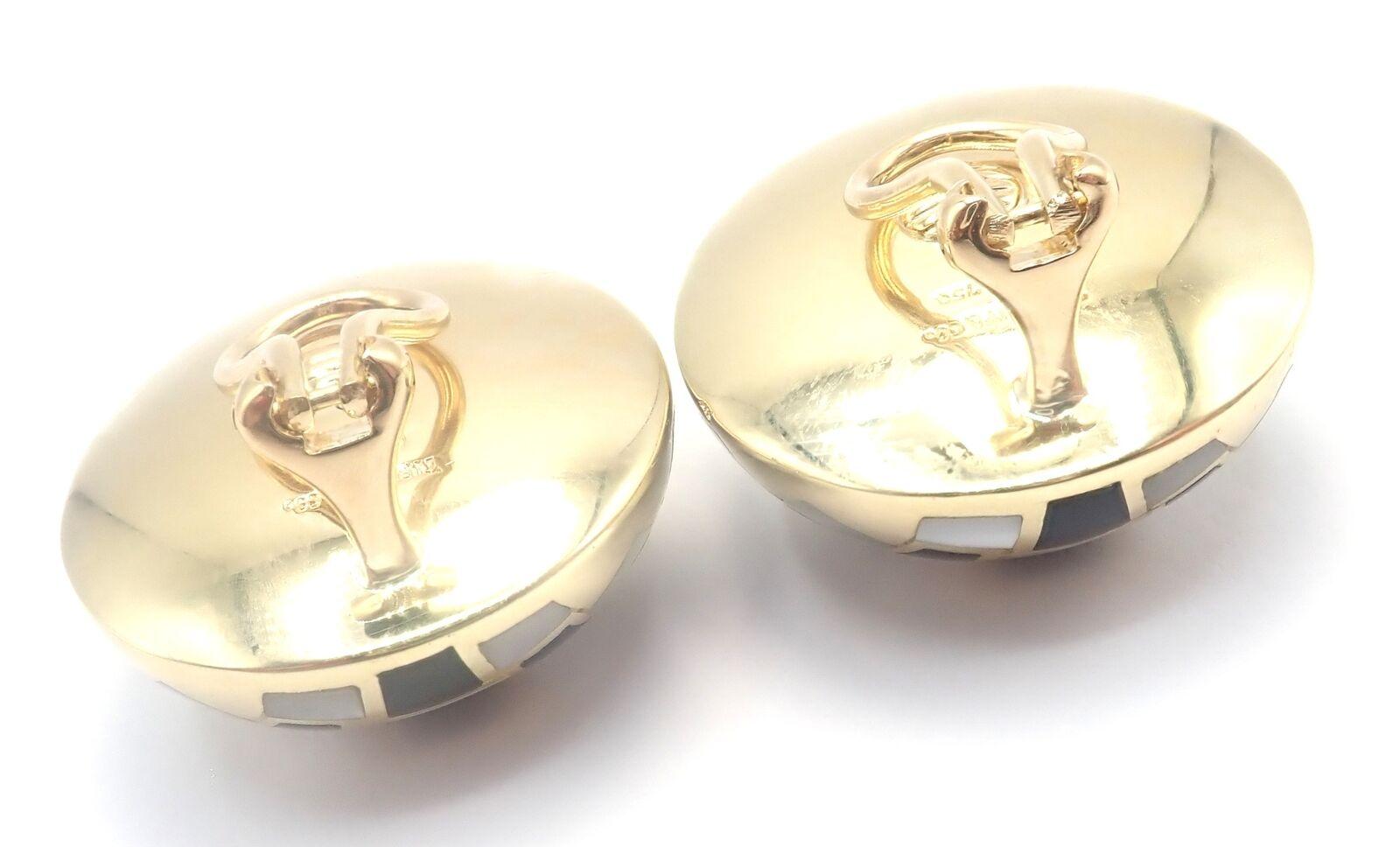 Tiffany &Co Cummings Mother of Pearl Black Jade Checkerboard Gold Large Earrings For Sale 3