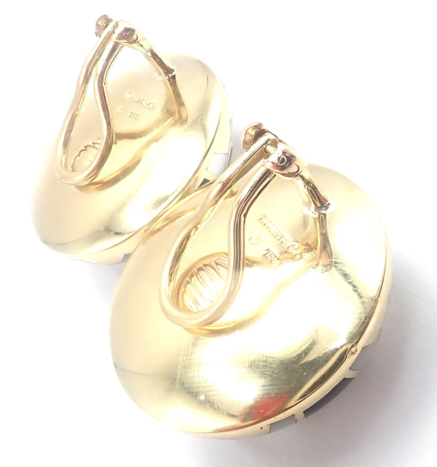 Tiffany &Co Cummings Mother of Pearl Black Jade Checkerboard Gold Large Earrings For Sale 4