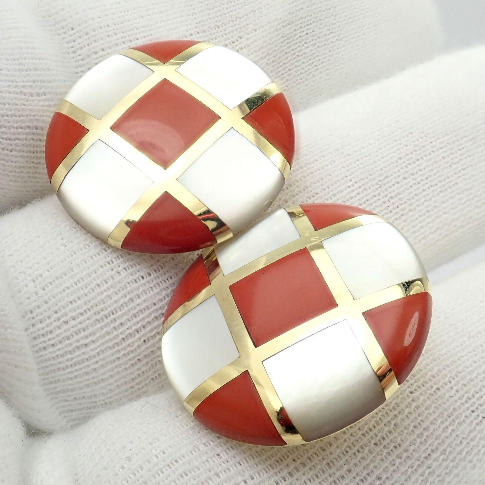 Tiffany & Co Cummings Mother of Pearl Carnelian Checkerboard Gold Large Earrings For Sale 5