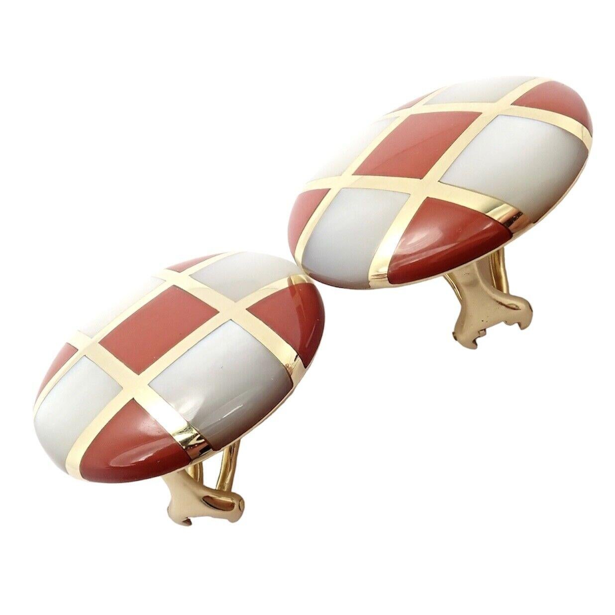 Tiffany & Co Cummings Mother of Pearl Carnelian Checkerboard Gold Large Earrings For Sale 6