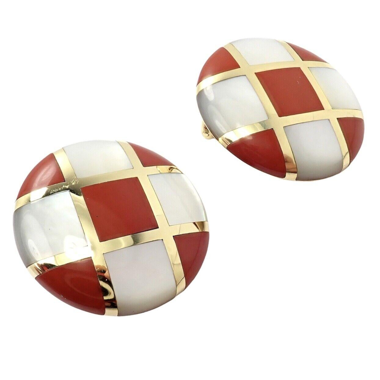 18k Yellow Gold Mother Of Pearl Carnelian Checkboard Large Earrings by Angela Cummings for Tiffany & Co.
With Carnelian and Mother of Pearl Checkerboard Design by Angela Cummings
These earrings are for not pierced ears, but they can be converted by