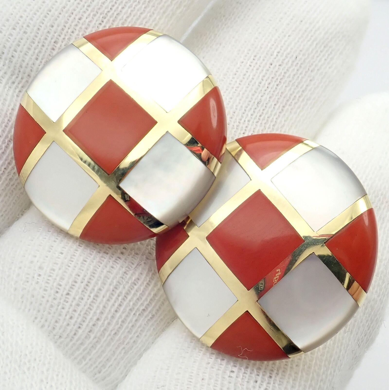 Tiffany & Co Cummings Mother of Pearl Carnelian Checkerboard Gold Large Earrings For Sale 2