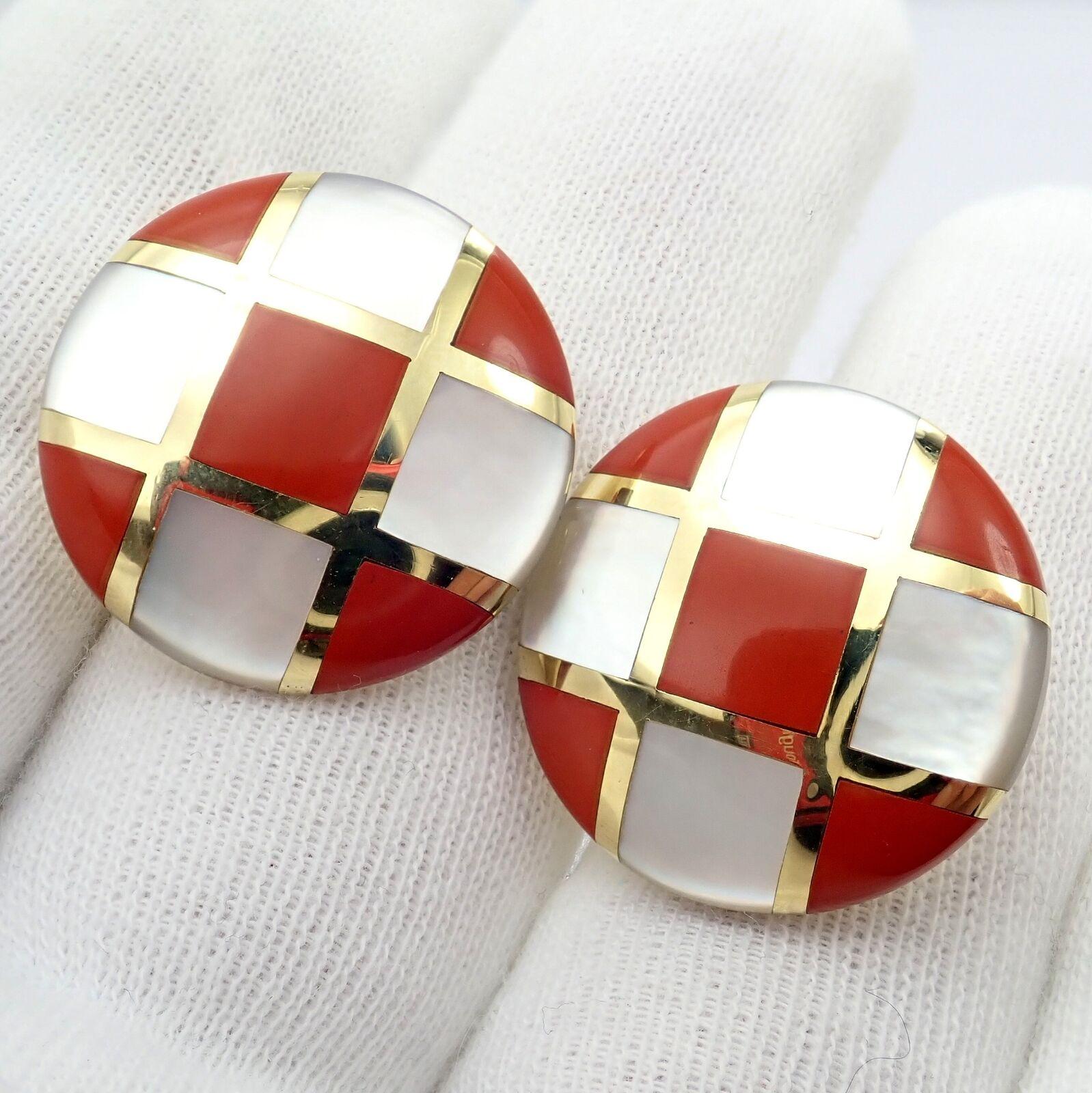 Tiffany & Co Cummings Mother of Pearl Carnelian Checkerboard Gold Large Earrings For Sale 4