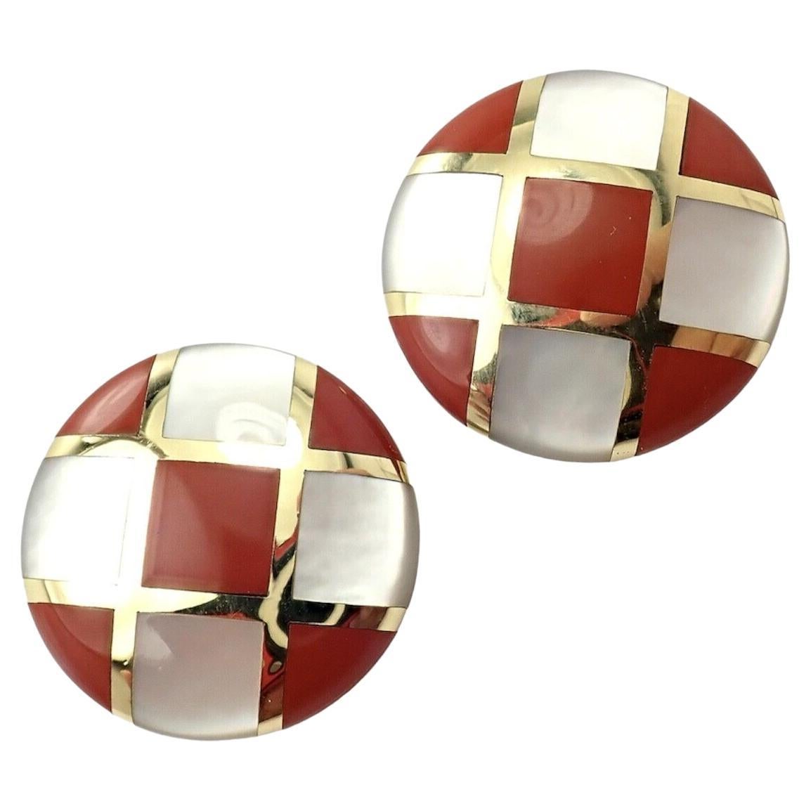 Tiffany & Co Cummings Mother of Pearl Carnelian Checkerboard Gold Large Earrings For Sale