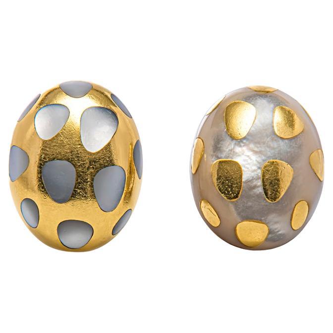 Tiffany & Co. Cummings Perlmutt & Gold Positive Negative Design Ohrringe