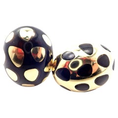 Vintage Tiffany & Co Cummings Positive & Negative Inlaid Black Jade Yellow Gold Earrings