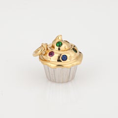 Tiffany & Co Cupcake Charm Gemstone 18k Gold Pendant Estate Signed Jewelry