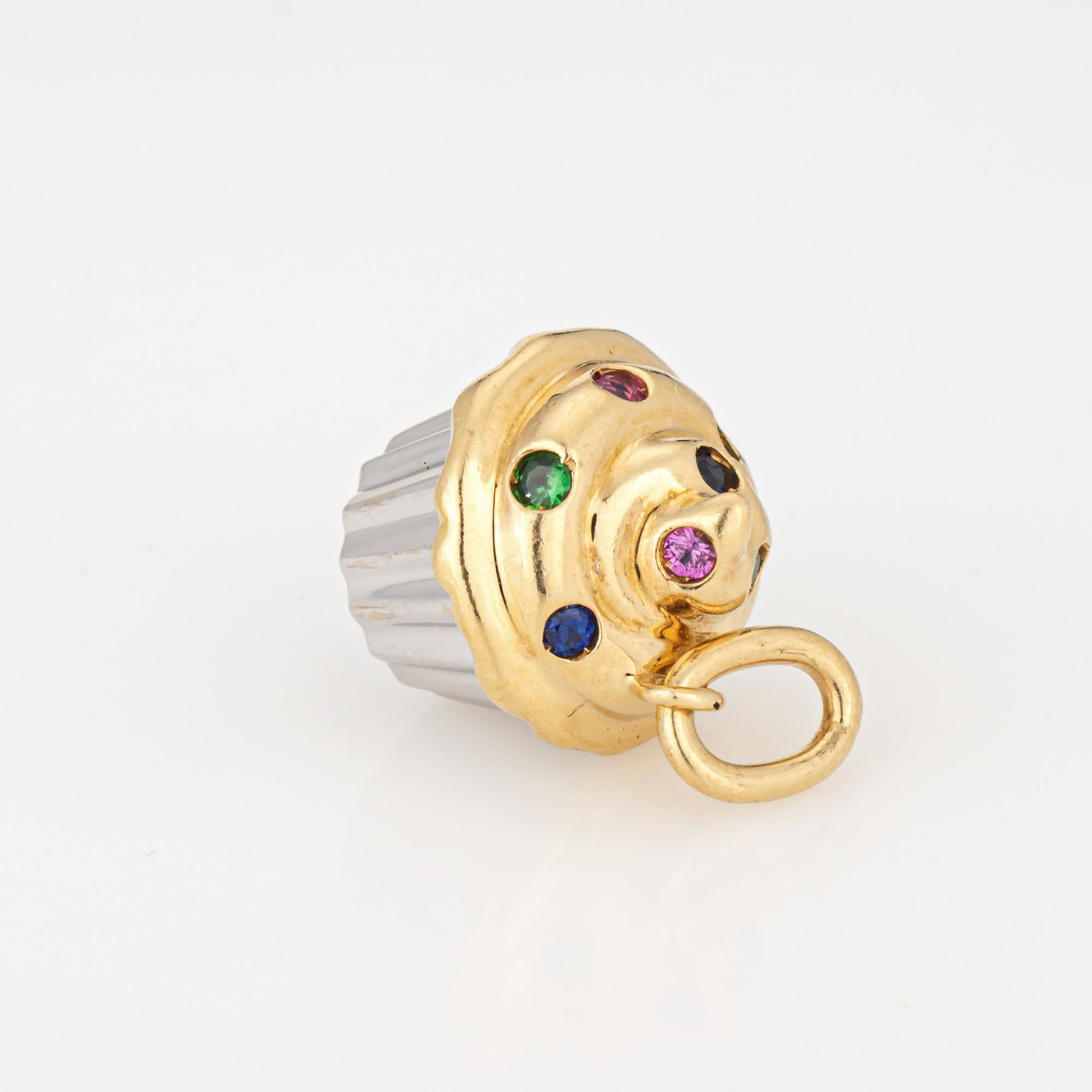 Modern Tiffany & Co Cupcake Charm Gemstone 18k Gold Pendant Estate Signed Jewelry