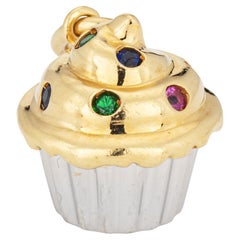 Tiffany & Co Cupcake Charm Gemstone 18k Gold Pendant Estate Signed Jewelry