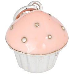 Tiffany & Co Cupcake Charm Pink Enamel Sterling Silver Estate Fine Jewelry